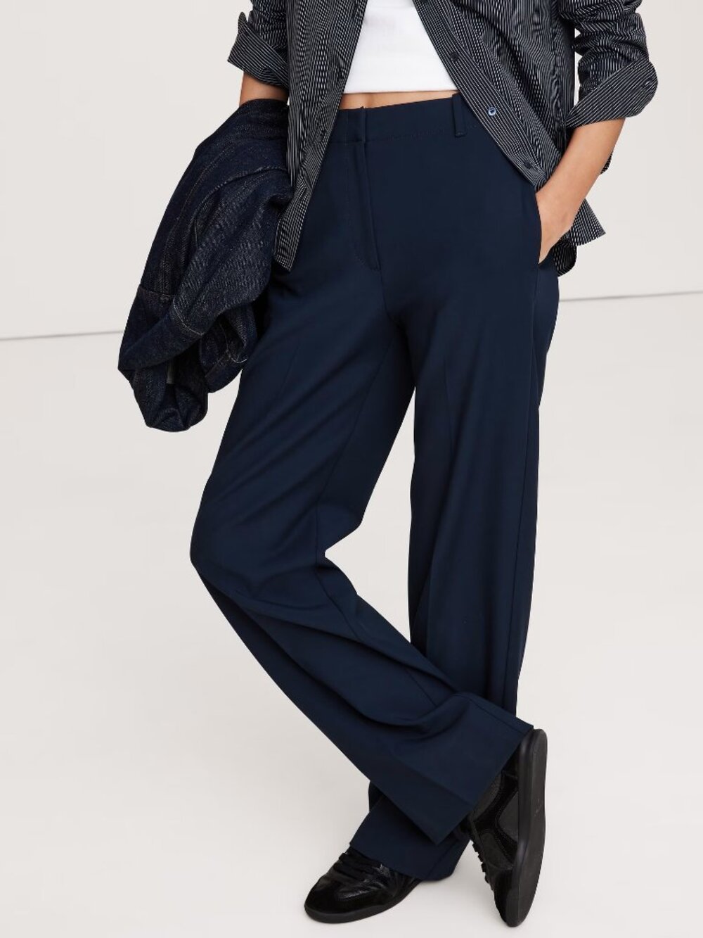 NEW Banana Republic Navy Blue High-Rise Modern Straight Refined Trouser Pant 16R